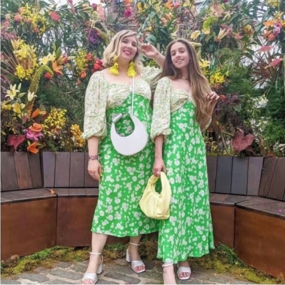 RIXO Daisy Long Puff Sleeve Swing Women’s Green Floral Maxi Dress Plus Size 16 - Picture 10 of 15
